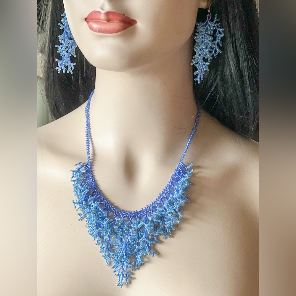 Hand beaded necklace and matching earrings